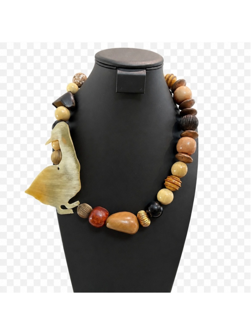 Women's Carolyn Tanner horn wood metal and acrylic designer statement necklace